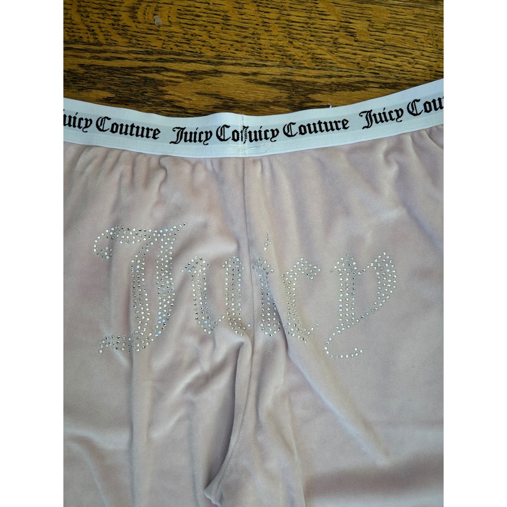 Juicy Couture Y2K Women M Pink Velour Lounge Joggers Rhinestone Logo Waist